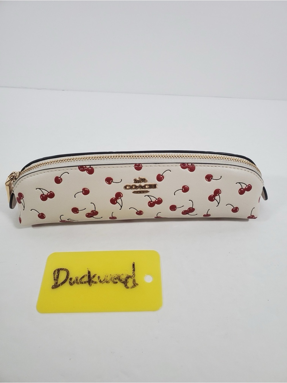 New Coach Cherry Print Pencil Case CFA45 Gold/Chalk Multi